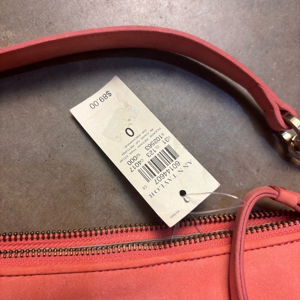 Ann Taylor Womens Small Pink Salmon Leather Handbag Clutch Bag Purse charm NWT - Picture 6 of 8